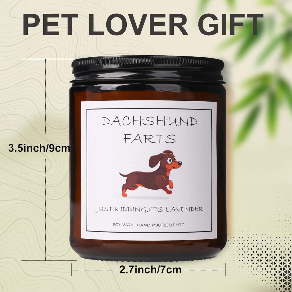 Dachshund Gifts & Decor, Dachshund Gifts for Women, Weiner Dog Gift for Women - Dachshund Farts Candle, Natural Soy Wax Lavender Scented Candle 7oz
