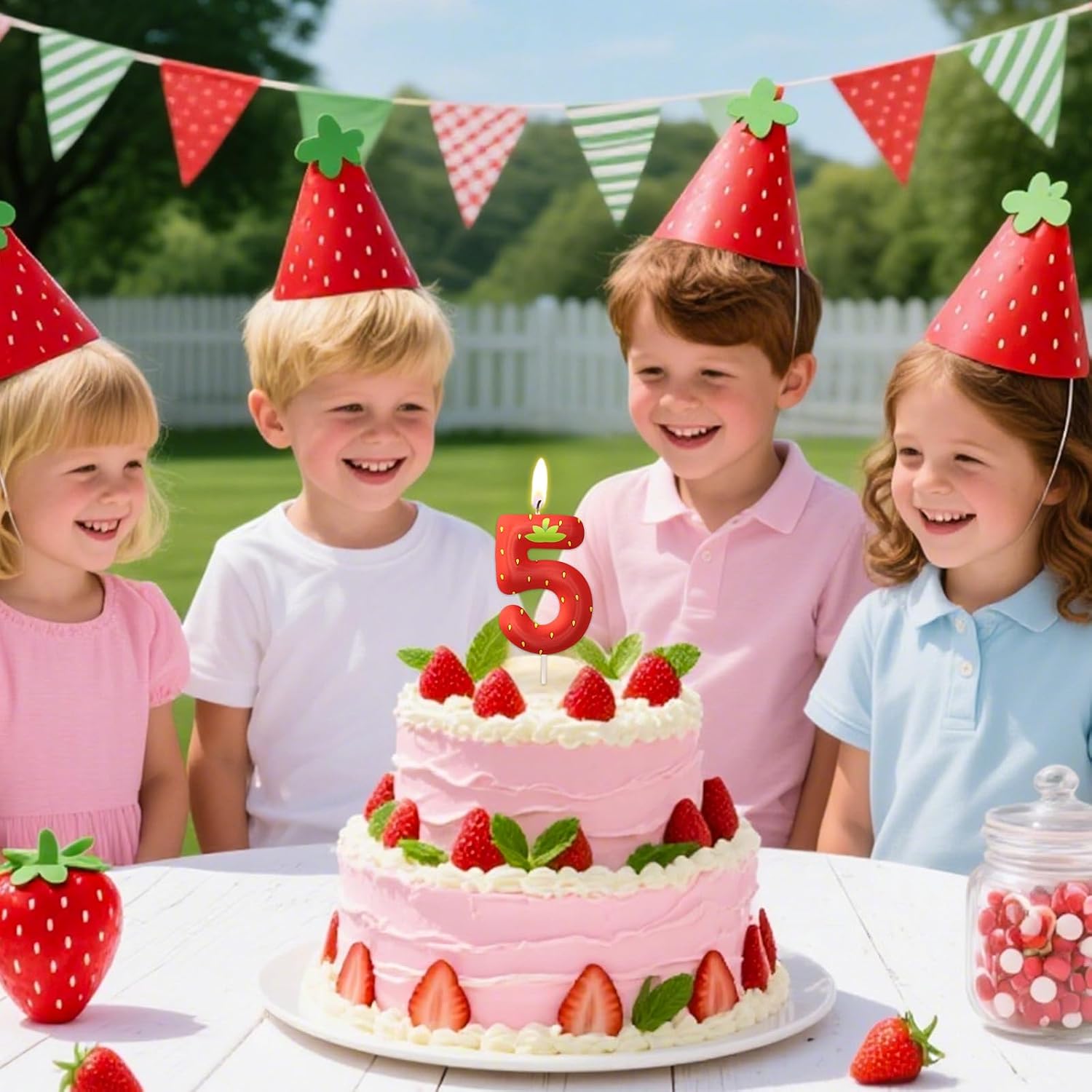 Strawberry Birthday Candles, 2.4 inch Cake Topper Decor, Number 1 Candles Birthday Decorations, Anniversary Party Cake Decorations Party Supplies