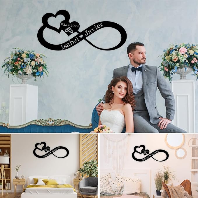Infinity Heart Metal Wall Decor, Unique Infinity Heart Wall Decor Love Sign Plaque Steel Art Geometric Wall Decor Set Cut Out for Outside (Infinity Heart Love Sign)