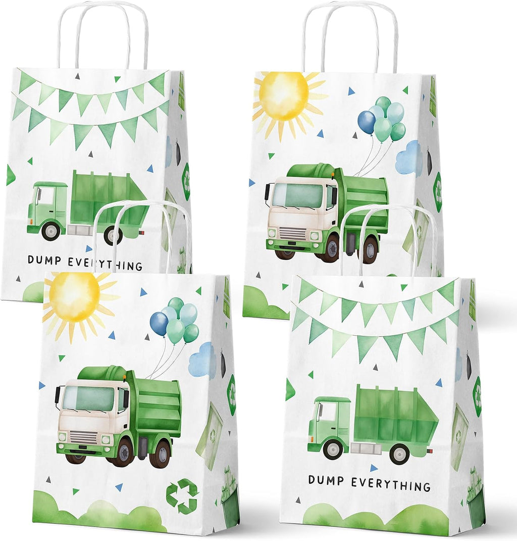 HaPiBiDesign Garbage Truck Party Favor Bags, 24 Pack Garbage Truck Goodie Bags with Handles, Garbage Truck Gift Bags, Garbage Truck Treat Bags for Kids Birthday Party, Garbage Truck Party Supplies