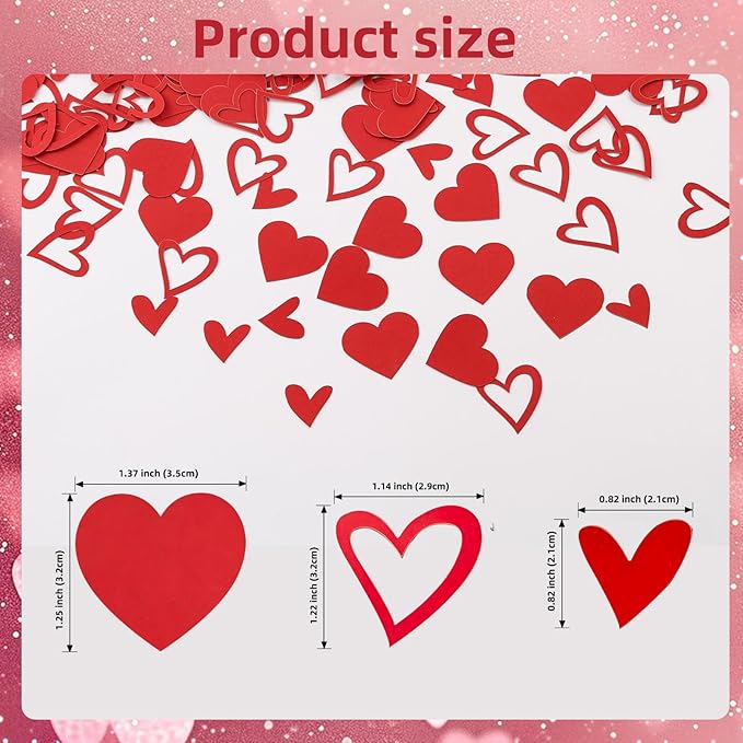 200 Pcs Red Heart Paper Confetti for Valentine's Day Wedding Baby Shower Birthday Party Table Decoration Supplies