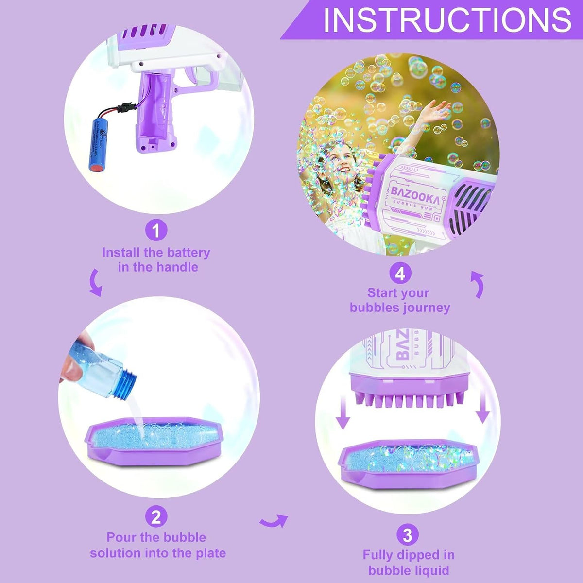 Deserthome Bubble Gun, Bazooka Bubble Machine Gun with Lights (Purple)