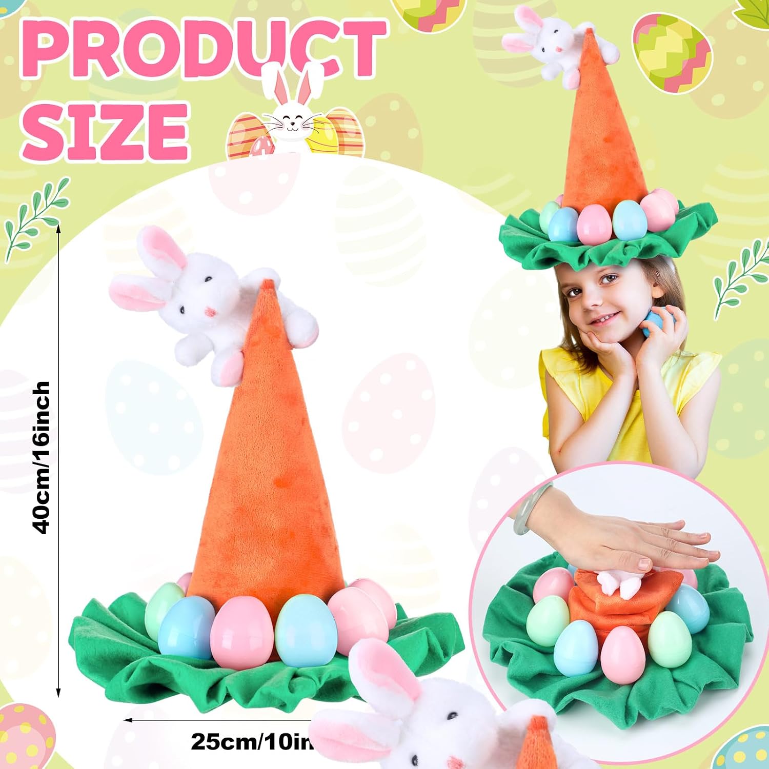 Easter Tree Topper Hat with Bunny Ears Decoration with Bow Carrot Trees Topper Decorations Ornaments for Easter Spring Outdoor Indoor Home Decorative Party Supplies(Carrot)