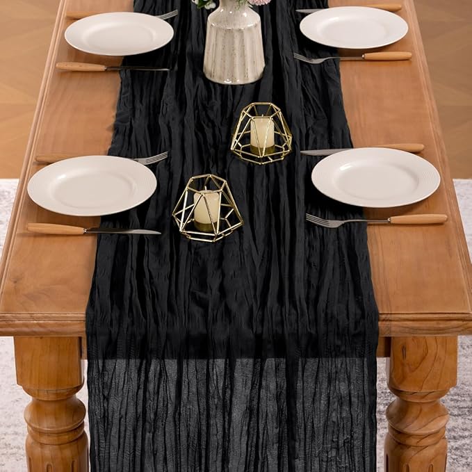 MLMW 6 Pack Halloween Table Runner Cheesecloth Black Boho Gauze Cheese Cloth 160 inch Rustic Sheer Table Runner 13.3ft for Party Wedding Baby Bridal Shower Birthday