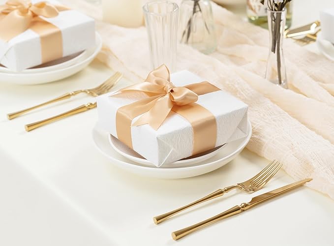 Champagne Satin Ribbon 1-1/2 Inch 50 Yards Double-Faced Polyester Ribbons for Hair Bows Gift Wrapping Crafts Floral Bouquet Wedding Invitations