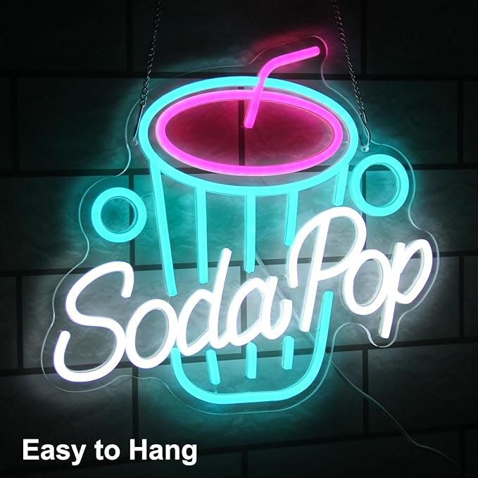 Soda Pop Neon Sign Drink Neon Lights Dimmable Beverage Cup LED Signs for Wall Business Sign Cocktail Neon Light Up Sign for Food Drink Restaurant Dessert Shop Bar Kitchen Decor