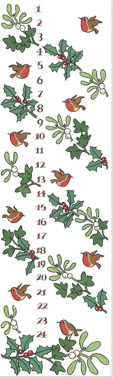 Alison Gardiner Holly and The Ivy Dinner Candle - Festive Illustrator Wax Advent Candle 15.5" Tall - Unscented Christmas Countdown Candle with 12 Hour Burn Time - Made in England