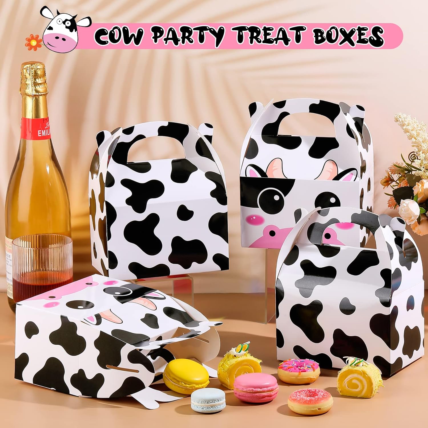Sherr 12 Pack Cow Boxes for Party Favors Decorations Cow Treat Candy Goodie Candy Treat Boxes Reusable Print Gift Bags for Birthday Farm Animals Party Supplies