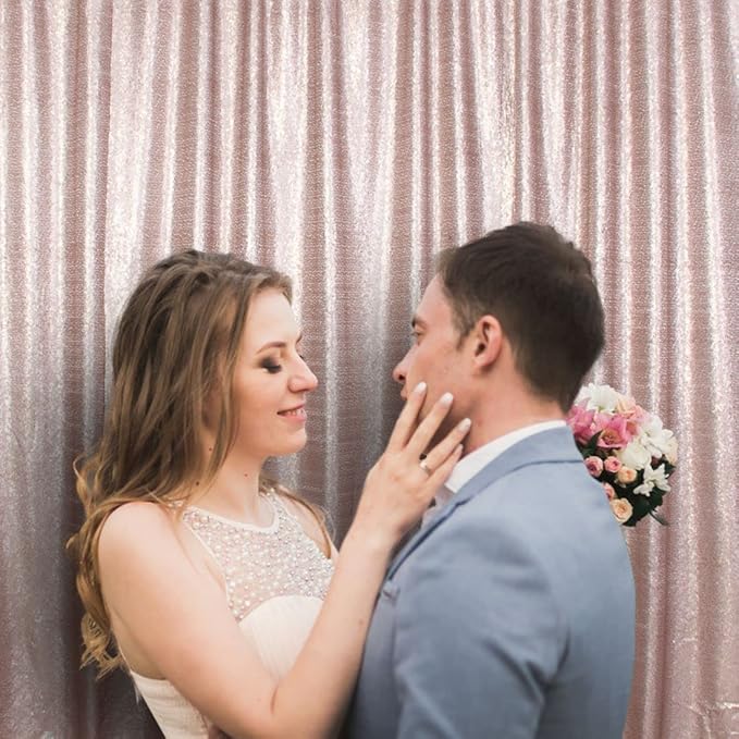 Poise3EHome 6Ft x 6Ft Champagne Sequin Backdrop, Glitter Thick Sequin Background Drapes, Sequence Xmas Thanksgiving Backdrop for Wedding Party Holiday Festival Decor