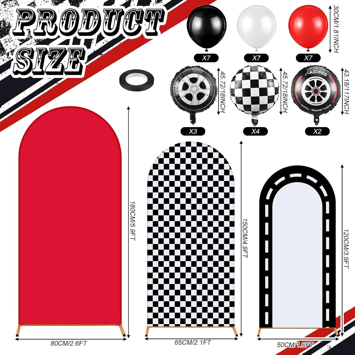 foilswirl 34 pcs race car party decoration 4ft, close-up detail