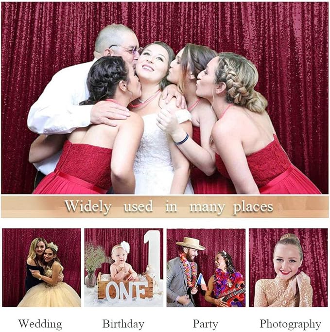 ShinyBeauty Glitter Burgundy Backdrop Curtains 2 Panels 4Ftx7Ft Sequin Curtain Photobooth Backdrops,Wine Wedding,Party,Birthday Wall Background