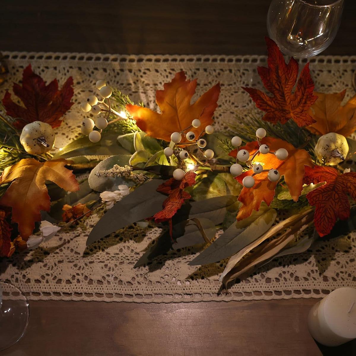 realistic fall garland for mantle 6 ft fall, front angle view