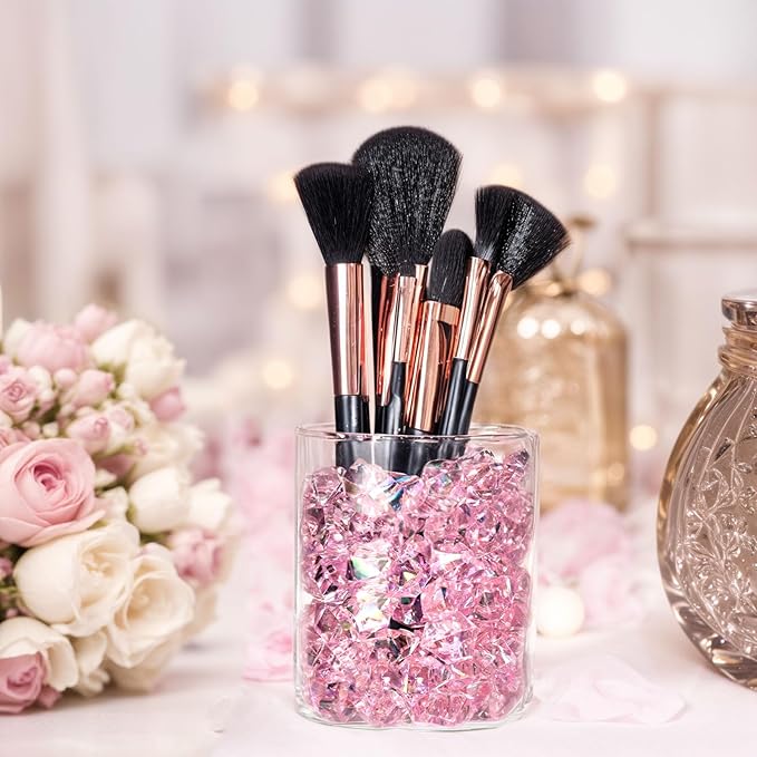 DomeStar Dazzling Pink Ice Rocks, 180PCS Holographic Acrylic Crushed Ice Sparkling Fake Diamonds Holographic Plastic Gems for Vases Fillers Table Scatter Decoration
