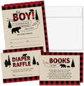 Baby Shower Invitations for Boy with Envelopes (Set of 25) - Lumberjack Baby Shower Invitations with Diaper Raffle Tickets and Book Request Cards - Rustic Buffalo Plaid Oh Boy Baby Shower Invites