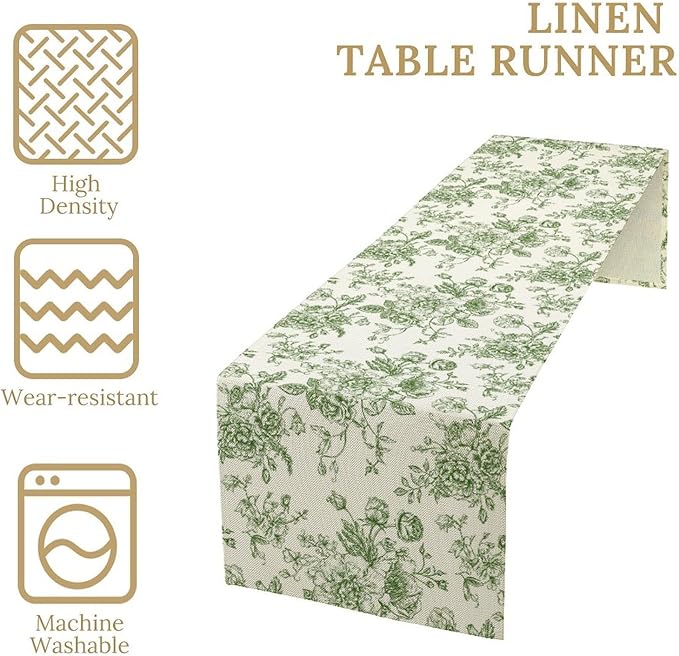 Vintage Flower Table Runner, Wildfloral Green Floral Sketch Pattern Print Table Runner for Kitchen Dinning Table Runner Decor Home Wedding Party Holiday, 13x60 Inch