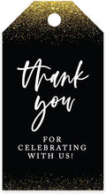 Andaz Press 100-Pack Thank You for Celebrating with Us Favor Tags Gold Glitter with Black Cardstock Gift Tags with Bakers Twine for Wedding Baby Shower Bridal Shower Party Favors 2 x 3.75-Inches
