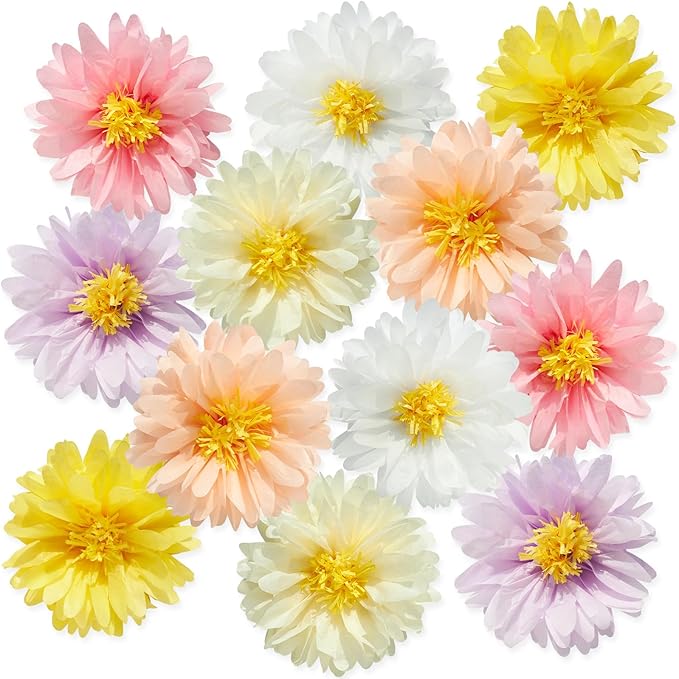 12 Pcs Daisy Tissue Paper Pom Poms Party Decorations Colorful Tissue Flowers Spring Party Decoration Paper Flowers Decorations for Wall Backdrop Garden Wedding Decor