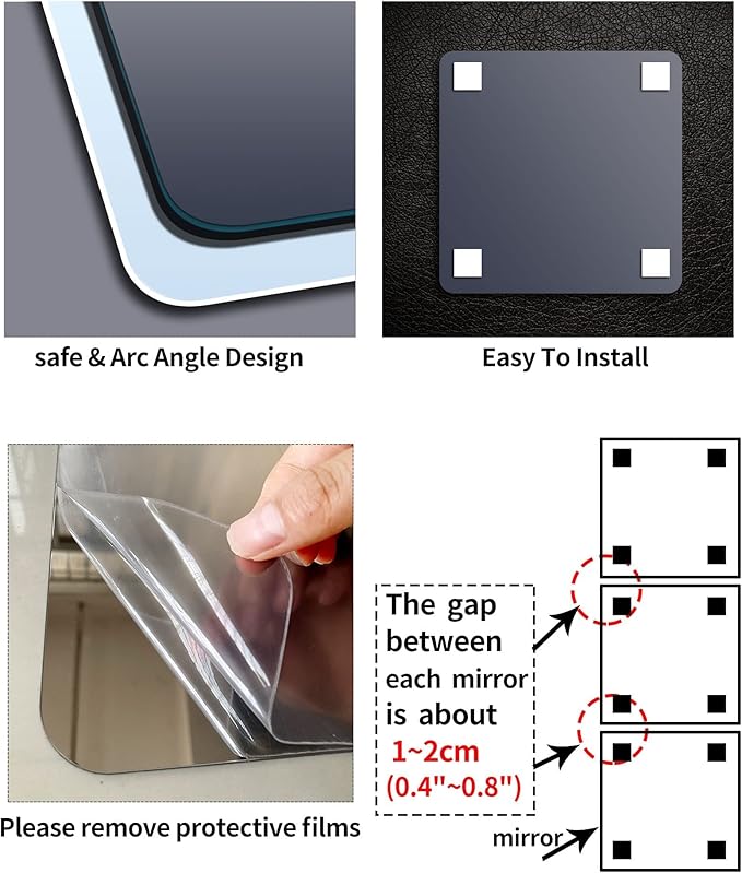 Unbreakable Acylic Small Mirror Tiles for Kids, (4-Pcs 11.5x11.5 Inch) Plastic Mirrors for Wall, Stick on Mirrors for Wall Decor, Shatterproof Mirror for Kids Bedroom