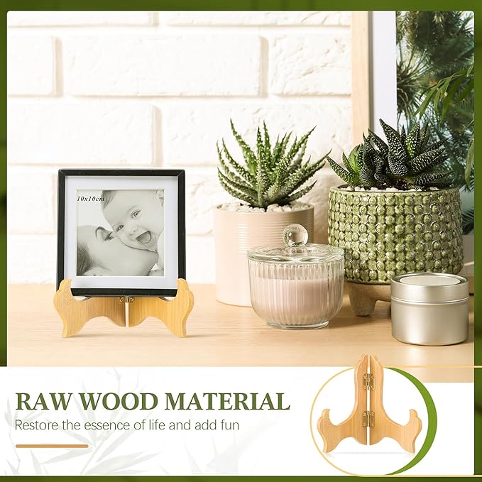 Tatuo 4 Packs Wooden Display Stand Decorative Plate Stands for Display Picture Frame Holder Easels(Wood,4 Inch)