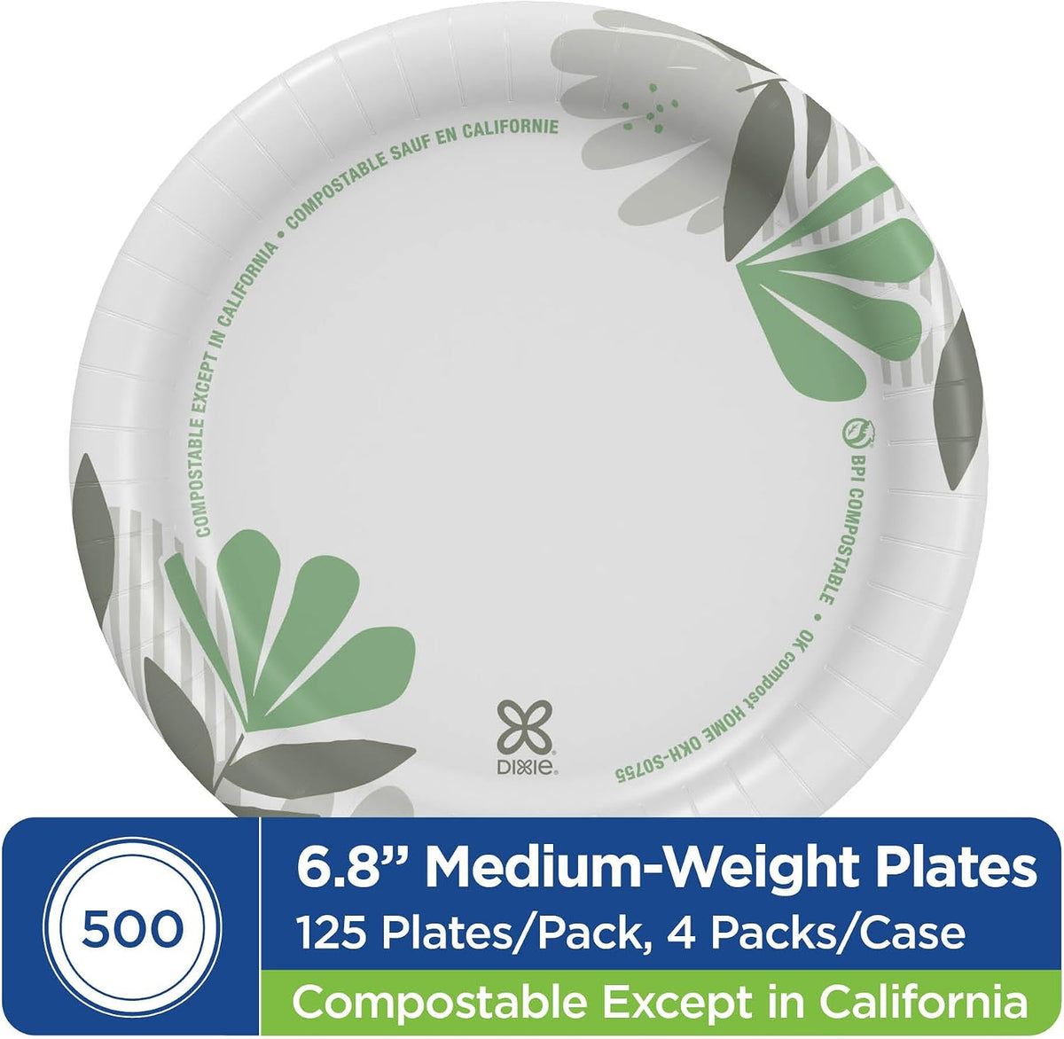 Dixie 6.8 Inch Medium-Weight Paper Plates By GP PRO, Pathways Botanical Desig...