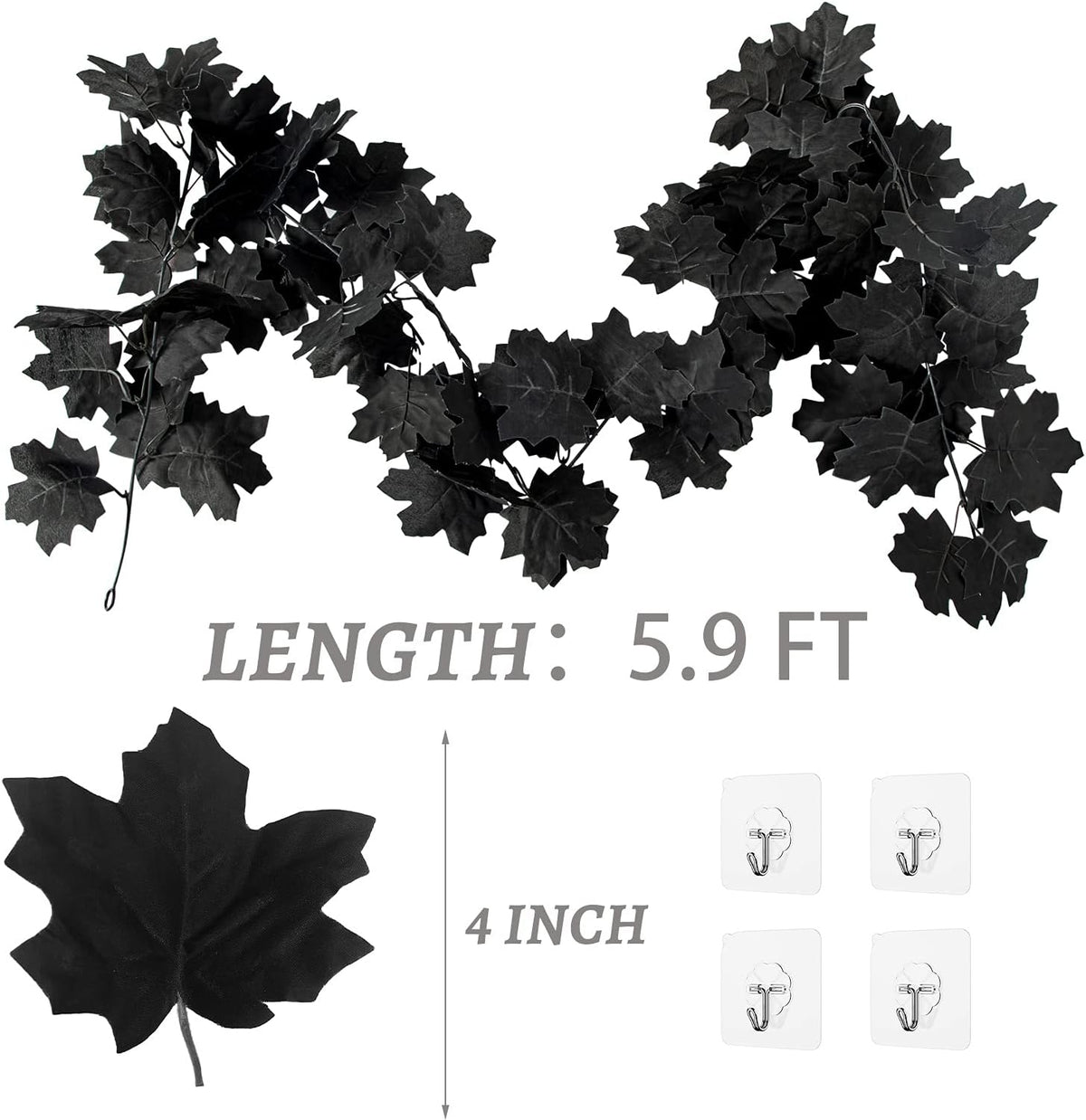 Black Leaf Garland, 12PCS Halloween Artificial Hanging Fall Maple Vines