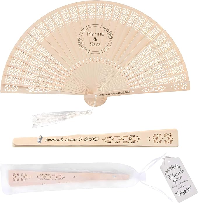 100 PCS Custom Fans Personalized Folding Fans for Line Dancing Wooden Hand Fan Wedding Favors Bulk Fans for Guests Party Event Use (Style09)