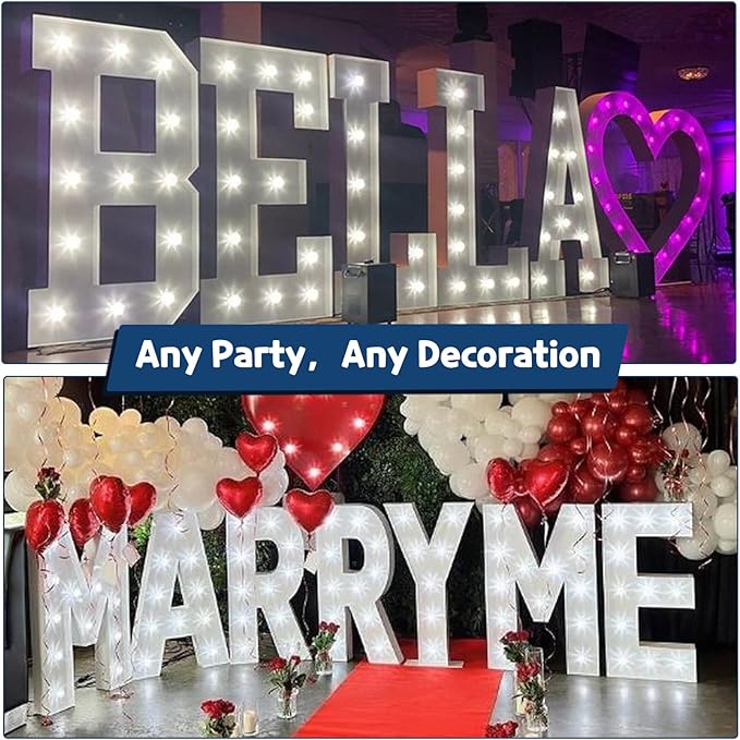 Marquee Letters 3 Feet Tall Large Light Up Letters Baby Shower Decorations Wedding Engagement Proposal White Party Decorations Marry Me Sign Big Cardboard Backdrop F