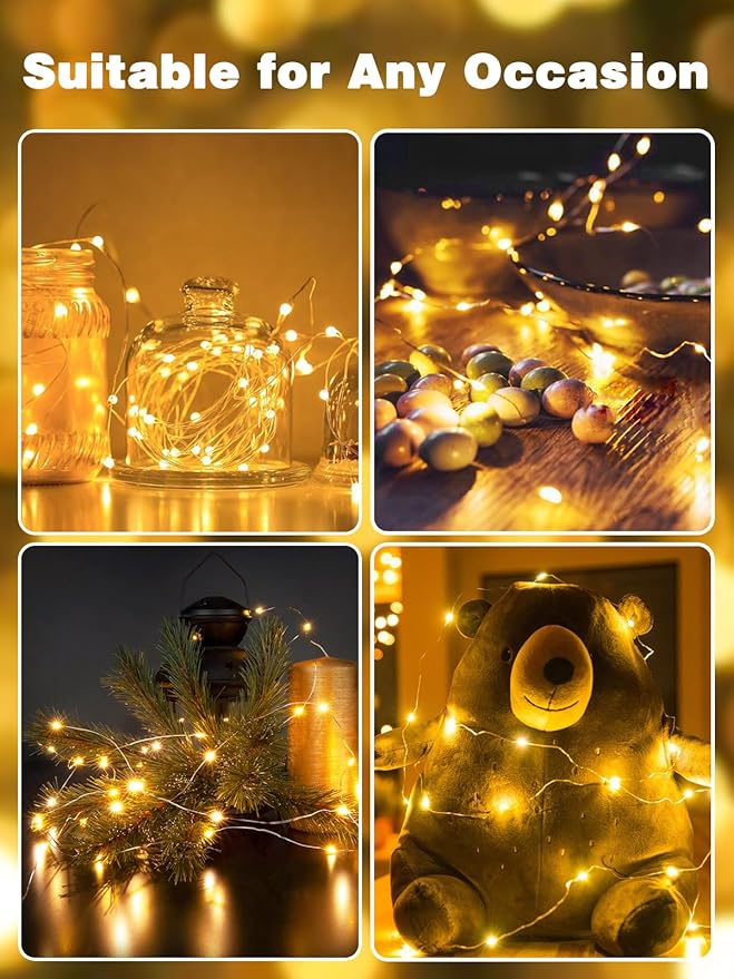 4 Pack Fairy Lights Battery Operated with Remote Control Timer, LED String Lights Outdoor Indoor Decorations, 8 Modes Twinkle Lights for Christmas Party Wedding Birthday Bedroom Décor (Warm White)