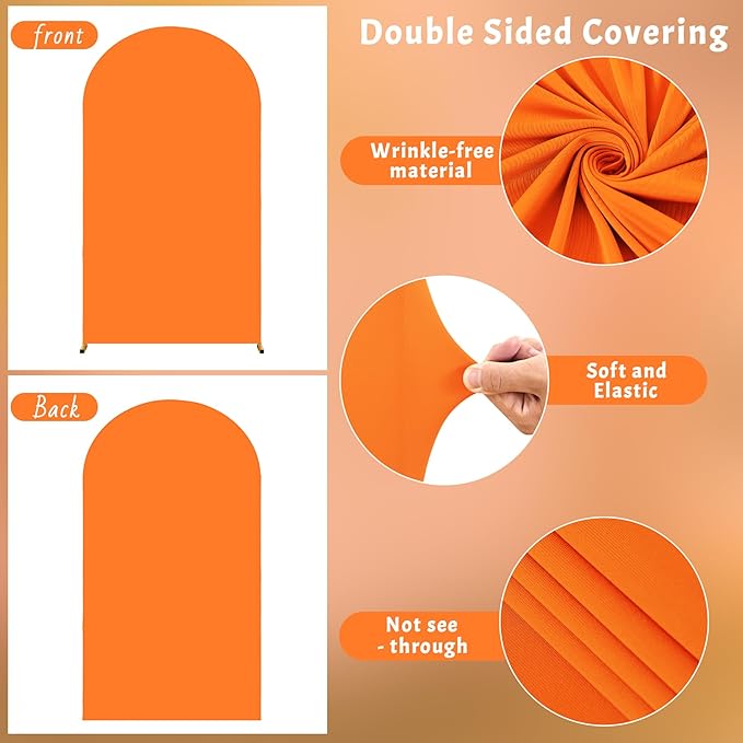 6.6FT Orange Arch Backdrop Cover - Polyester Fitted Wedding Arch Stand Covers Round Top Chiara Arch Backdrop Cover for Birthday Party Banquet Photo Background Decoration