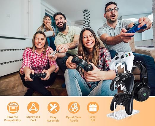 OAPRIRE Universal 3 Tier Controller Stand and Headset Stand for XBOX ONE X SWITCH PS4 PS5 PC, Controller Holder Gaming Accessories, Build Your Game Fortresses (Clear)