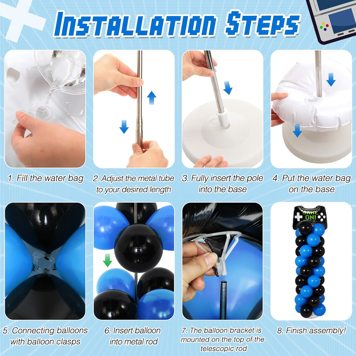 soulchen 2 set video game balloons column stand, side view