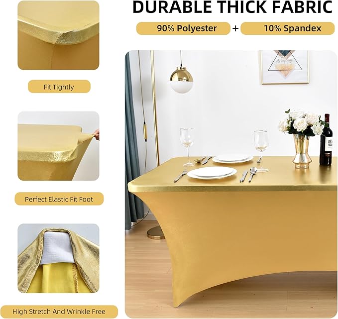 6-Pack 6ft Spandex Table Covers for Rectangle Standard Folding Tables - Wrinkle Resistant Stretch Tablecloths - Ultimate Fitted Table Protector for Parties, Trade Shows, Wedding