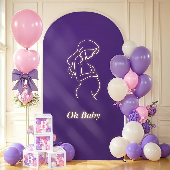 6FT Purple Arch Backdrop Cover - Polyester Fitted Wedding Arch Stand Covers Round Top Chiara Arch Backdrop Cover for Birthday Party Banquet Photo Background Decoration