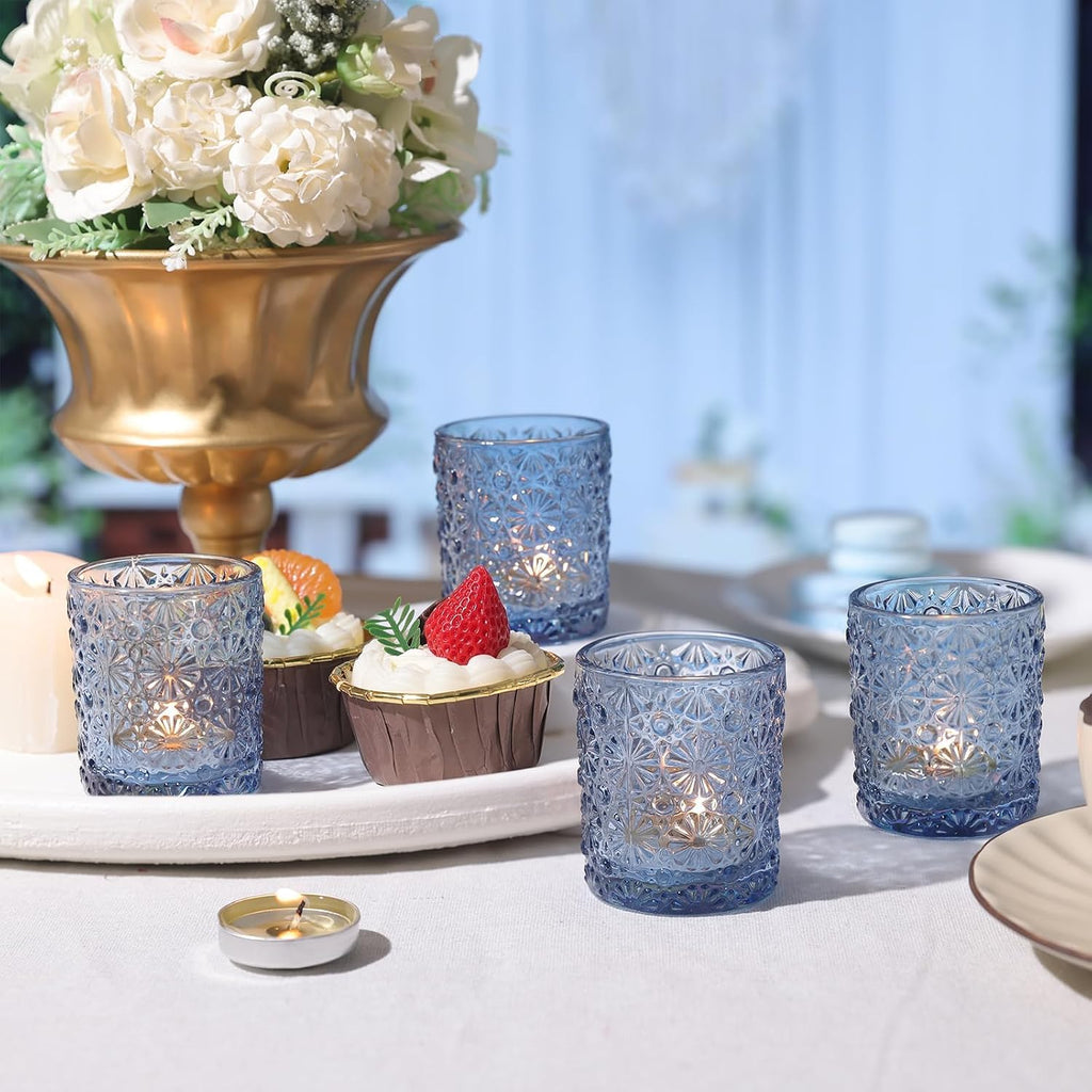Lanttu 12 Pack Blue Votive Candle Holders 2.2"*2.6" Tealight Candle Holder | for Wedding Table Centerpieces, Birthday Parties, Home Decor, Blue Bridal Shower and Holiday Decorations