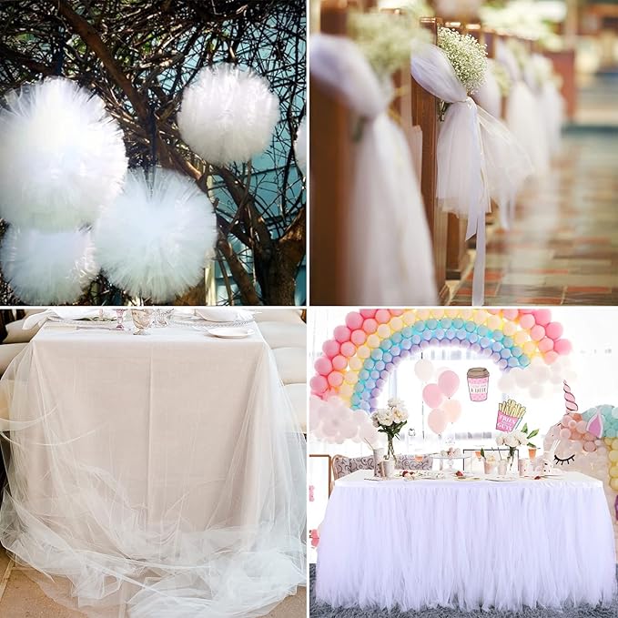 White Tulle Fabric Rolls 6 Inch by 100 Yards (300 feet) Fabric Spool Tulle Ribbon for DIY White Tutu Bow Baby Shower Birthday Party Wedding Decorations Christmas Gift Wrapping Craft Supplies
