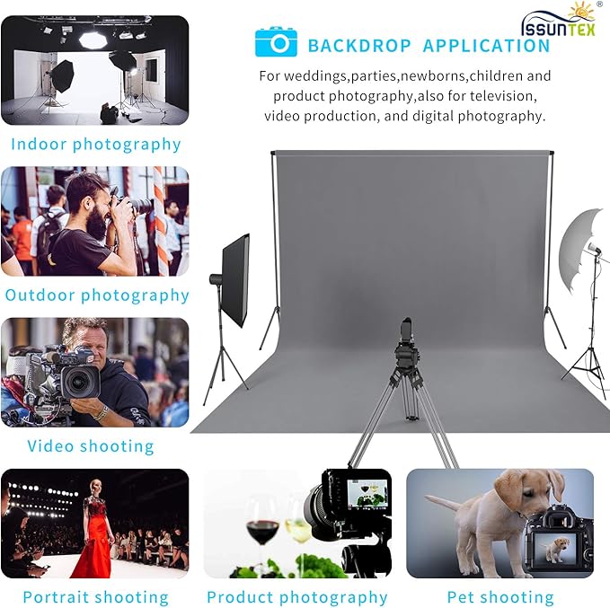 ISSUNTEX 5X7 ft Background Muslin Backdrop, Photo Studio, Collapsible High Density Screen for Video Photography and Television-Gray