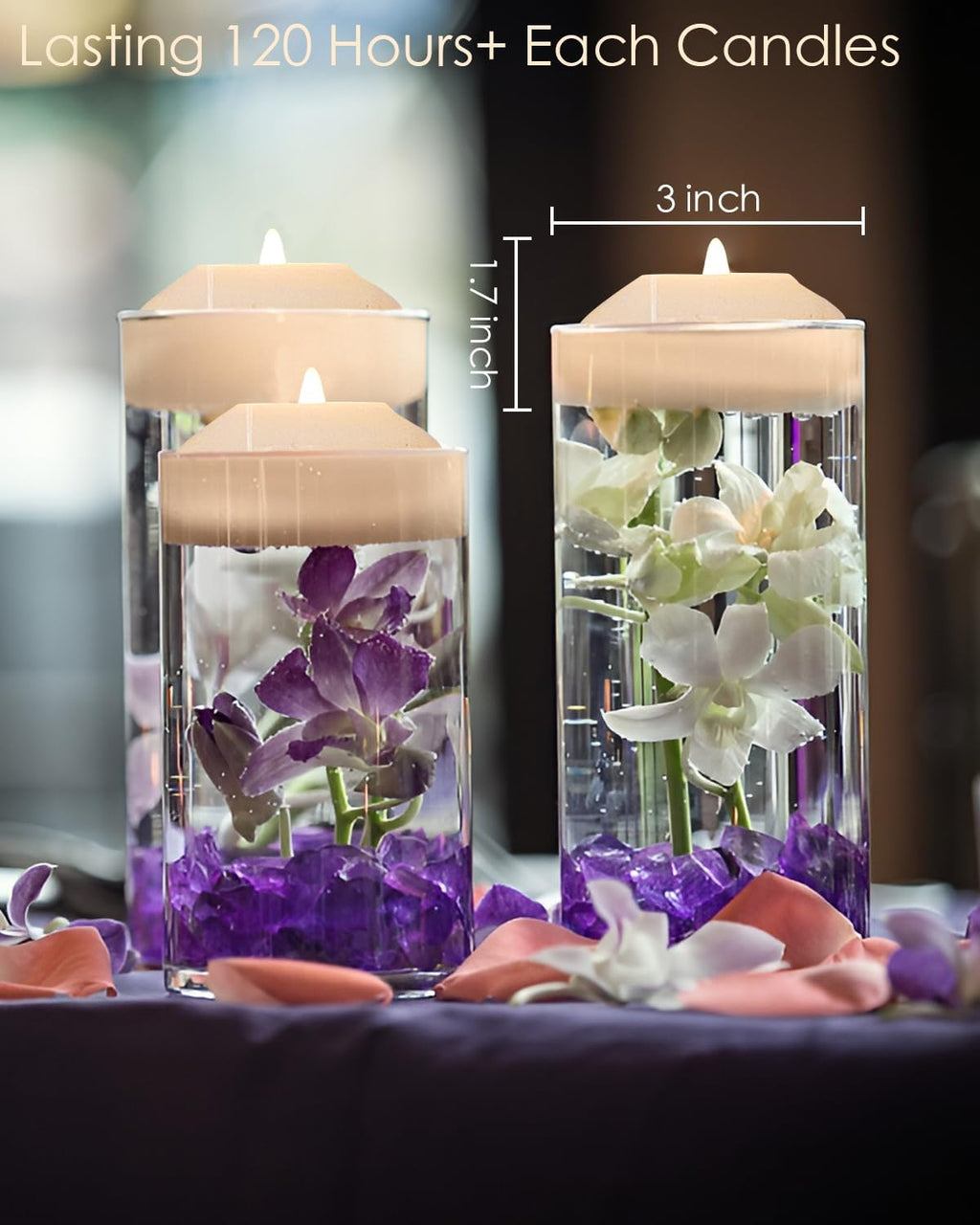LARDUX Pack of 48 LED Floating Candles - 3 Inch Flameless Plastic Floating Tea Lights Flickering for Christmas Wedding Anniversary Party Centerpiece Decorations