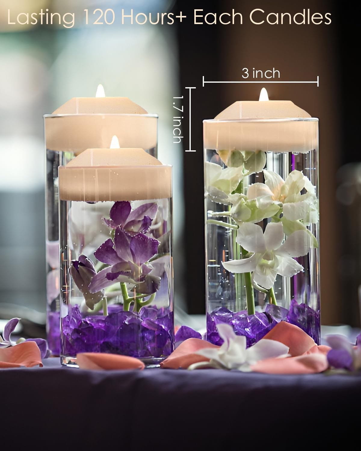 LARDUX Pack of 48 LED Floating Candles - 3 Inch Flameless Plastic Floating Tea Lights Flickering for Christmas Wedding Anniversary Party Centerpiece Decorations