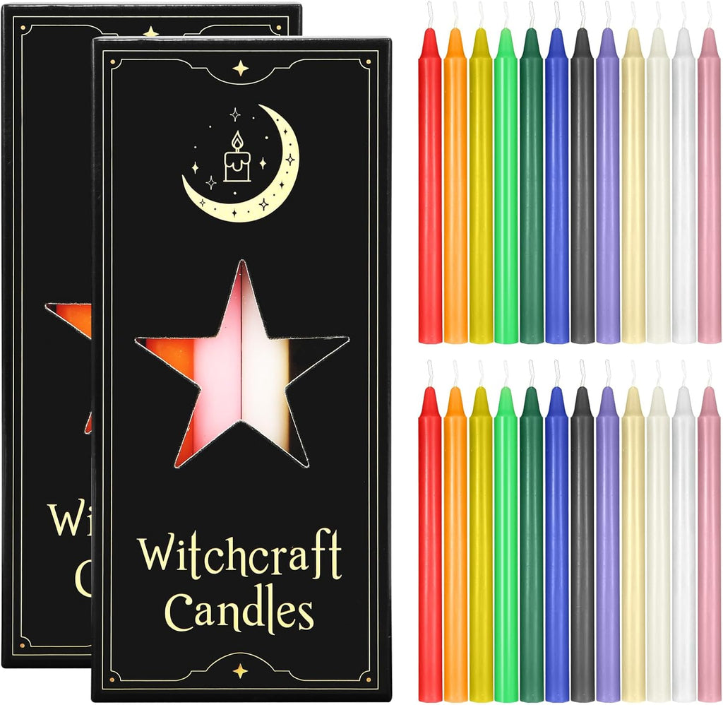 24 pcs Colored Candle Chime,Spell Candles Unscented Colored Candles Mini Taper,16cm-6.5Inch Tall 0.4 Inch Diameter, Candle Holder Rituals, Prayer, Meditation (24, 16cm)