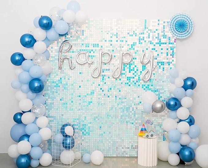 Kate Square Rainbow Blue Sequin Wall Panels Wedding Decoration Wall Shimmer Birthday Party (Pack of 12)