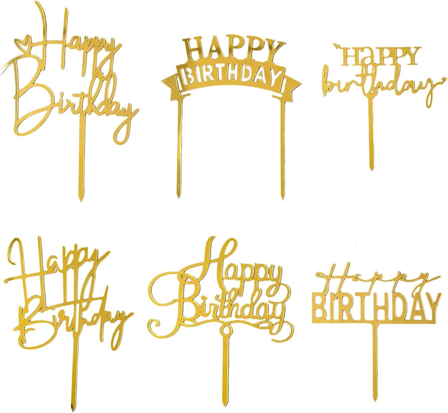 Gold Birthday Cake Topper, 6pcs Acrylic Birthday Cake Toppers Happy Birth Cake Toppers for Decorations Gold Topper for Girls Women's Party Decorations | Happy Birth Cake Toppers for Decorations Gold Topper for Girls Women's Party Decorations