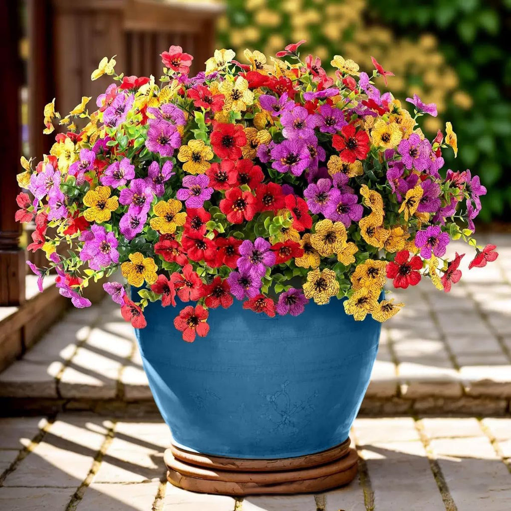 Artificial Flowers Fake Plants for Outdoors Summer Decoration, 13 Bundles Silk Realistic UV Resistant Faux Flowers for Outside Planter Porch Yard Patio Garden Home Indoor, Mix
