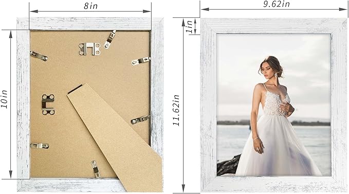 8x10 Picture Frame Set of 4, High Definition Glass Distressed White Frame, 8 x 10 Wood Photo Frames for Tabletop Display and Wall Mounting