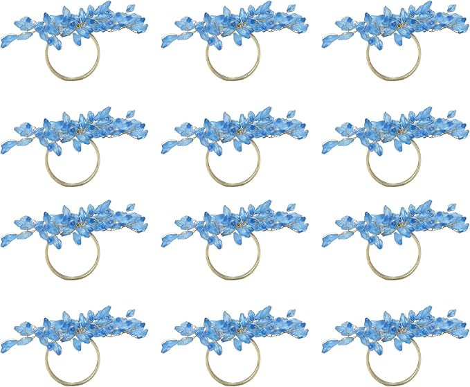 Napkin Rings Set of 6 for Dining Table Decoration Parties Everyday Metal Napkin Holder Leaf Turquoise (Pack of 6)