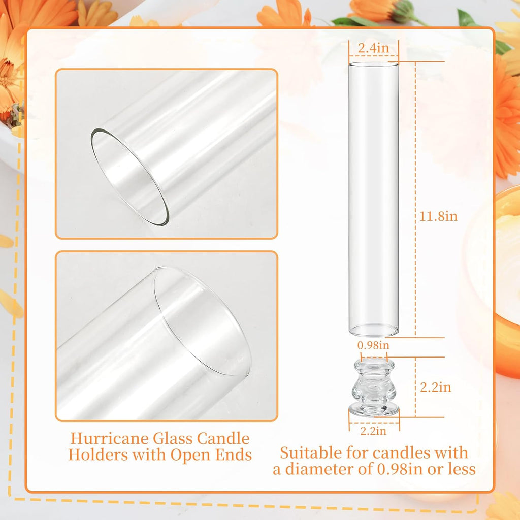 Hurricane Glass Candle Holders Set of 16, 11.8" H Clear Cylinder Windproof Candle Holder Chimney Tubes, Taper Glass Candlestick Holders for Home Decor Wedding Party Table Centerpieces