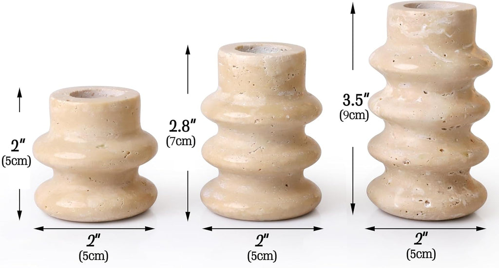 Vixdonos Natural Stone Candle Holder Set of 3 Taper Candle Candlestick Mantle Candle Stand for Home Decor,Wedding,Party and Table Centerpieces(White)