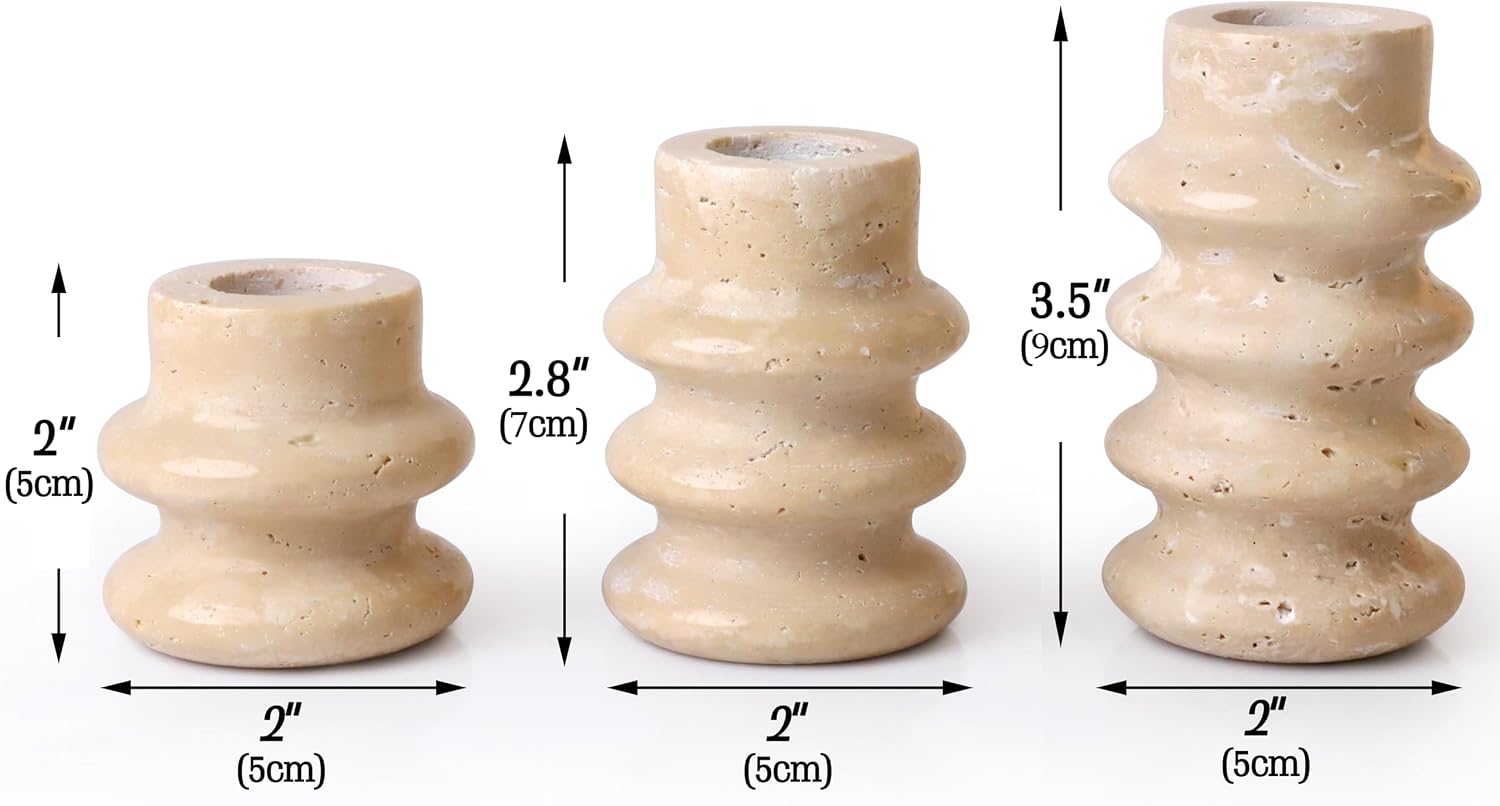 Vixdonos Natural Stone Candle Holder Set of 3 Taper Candle Candlestick Mantle Candle Stand for Home Decor,Wedding,Party and Table Centerpieces(White)