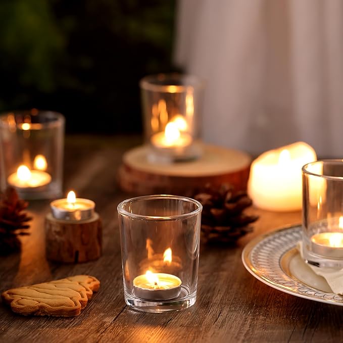 DARJEN 24Pcs Clear Votive Candle Holders- Clear Tea Lights Candle Holder, Glass Candle Holders Bulk for Wedding Centerpieces, Party Decor & Table Centerpiece