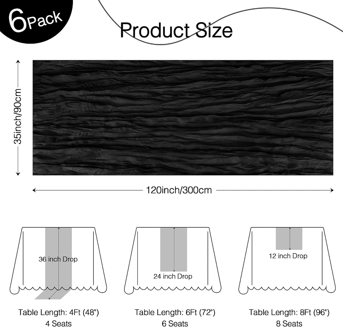 6 Pack Halloween Black Cheesecloth Table Runner Boho Gauze Home Decor