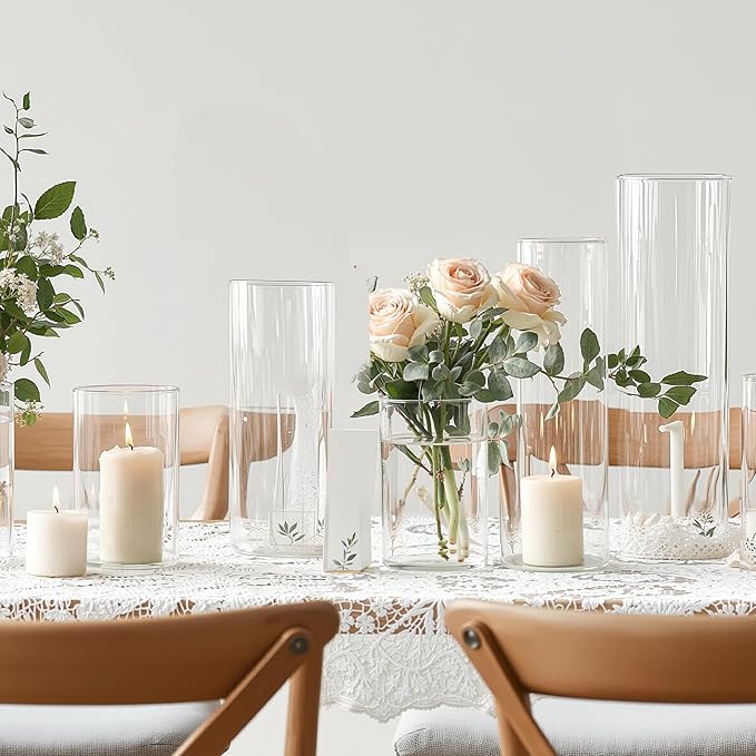 3 PCS Modern Glass Cylinder Vases Set (6/8/10 Inch) – Elegant Bud Vases, Floating Candle Holders & Wedding Centerpiece Displays for Home Decor, Holidays, Housewarming Gifts